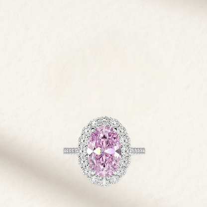 Pink:
5 Carat oval cut pink cocktail ring for her, set in sterling silver