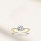 3 Carat round cut solitaire engagement ring with white brilliant stone, prong setting and sterling yellow gold pave band
