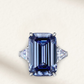 Oppenheimer Blue inspired emerald cut ring, 32 carat royal blue gemstone on sterling silver band