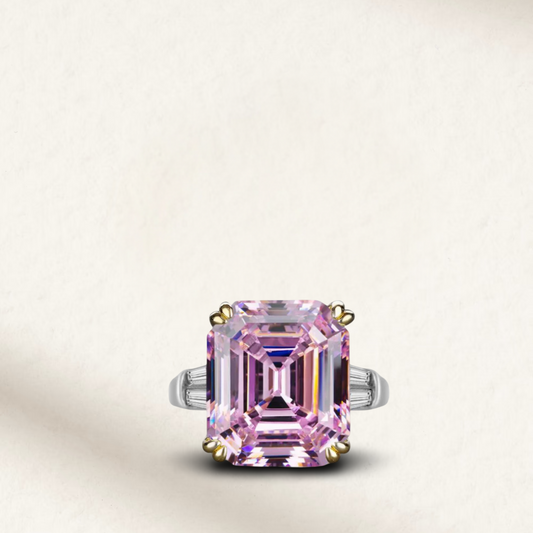 9.52 carat fancy  Asscher cut cocktail ring in sterling silver, inspired by Elizabeth Taylor’s iconic jewelry style