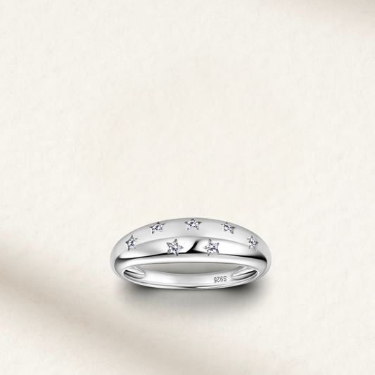 sterling silver ring featuring hand-inlaid scattered star design – celestial minimalist jewelry by Margalit Rings.