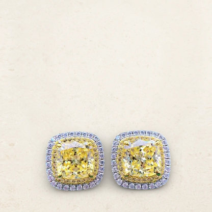 Cushion Cut, Fancy Yellow, Sterling Silver, Studs