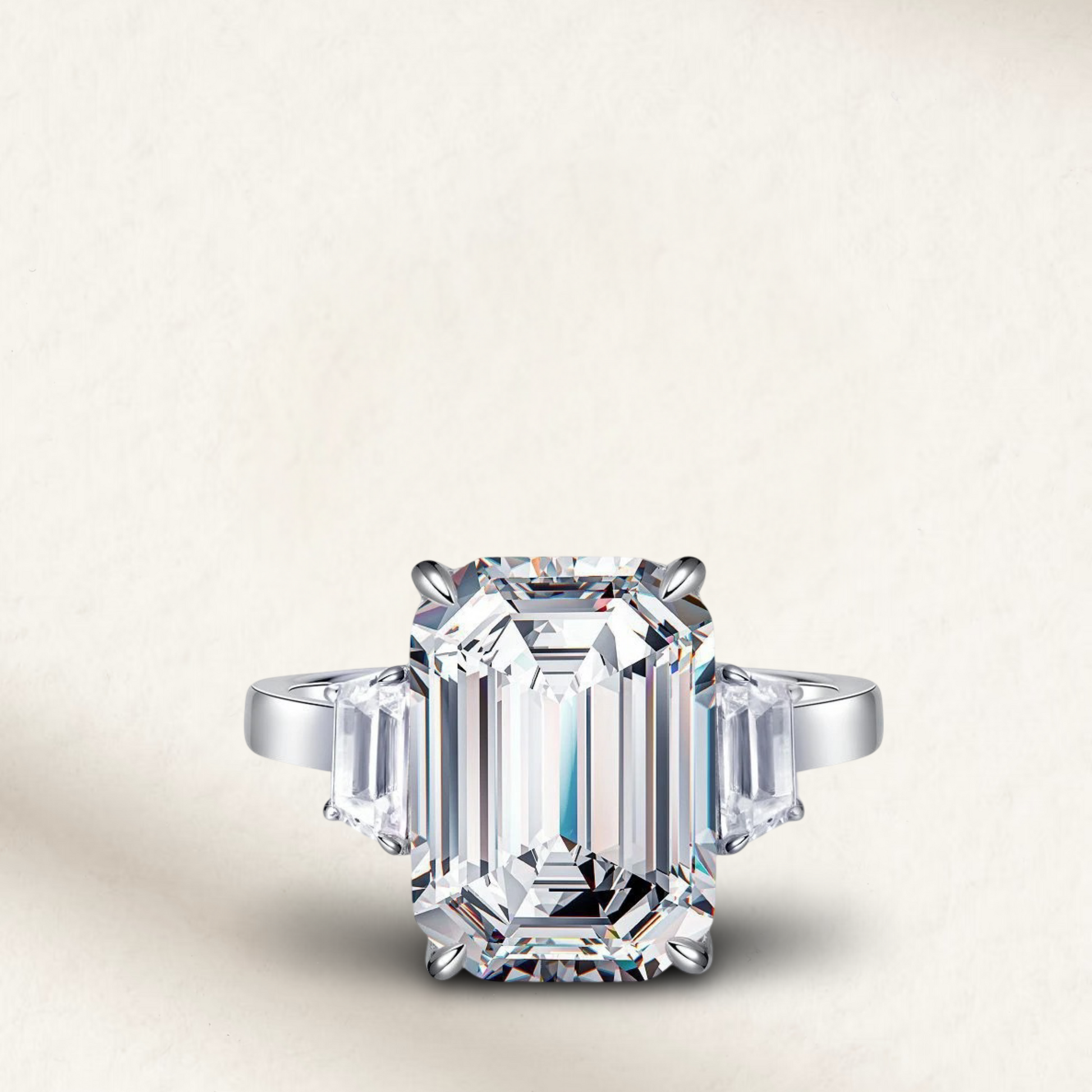 10 carat emerald cut engagement ring dupe inspired by Kim Kardashian’s Chris Humphries ring, featuring a large rectangular center stone in a classic setting
