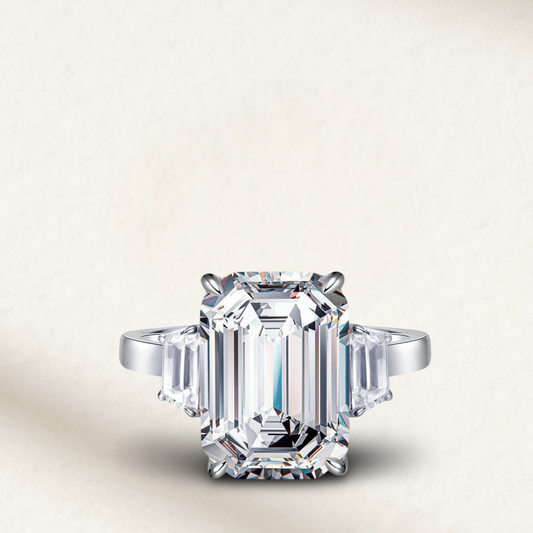 10 carat emerald cut engagement ring dupe inspired by Kim Kardashian’s Chris Humphries ring, featuring a large rectangular center stone in a classic setting