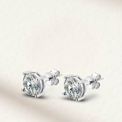 2 carat lab-made round bridal stud earrings set in sterling silver, classic and elegant wedding jewelry