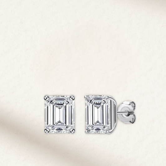 Emerald Cut, Sterling Silver, Wedding Day Studs
