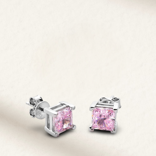 1.25 carat pink emerald cut stud earrings set in 925 sterling silver, featuring a classic and elegant design by Margalit Rings