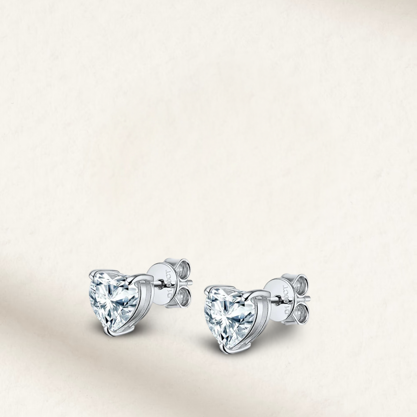 1 carat heart-shaped bridal stud earrings set in sterling silver, romantic and elegant wedding jewelry