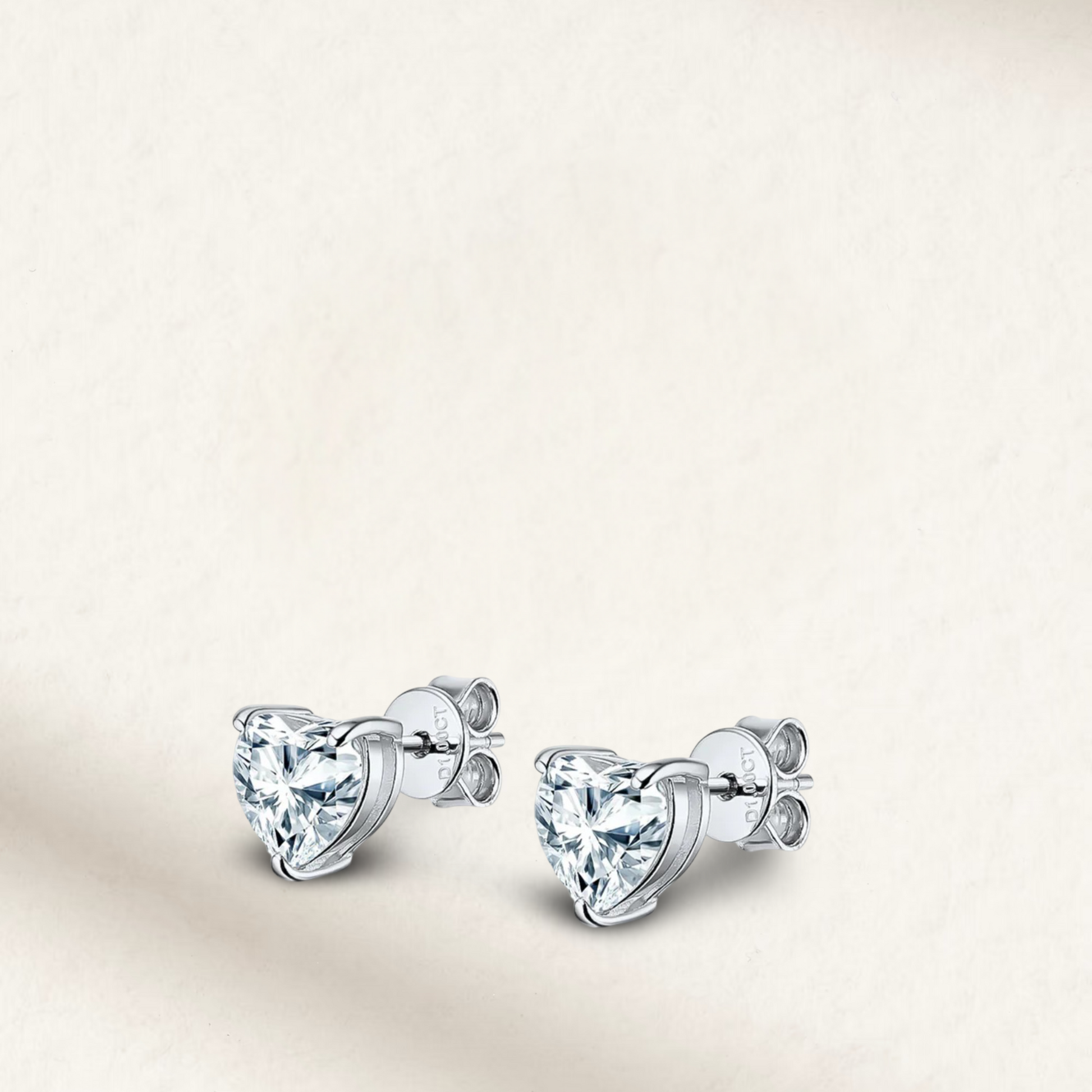 1 carat heart-shaped bridal stud earrings set in sterling silver, romantic and elegant wedding jewelry