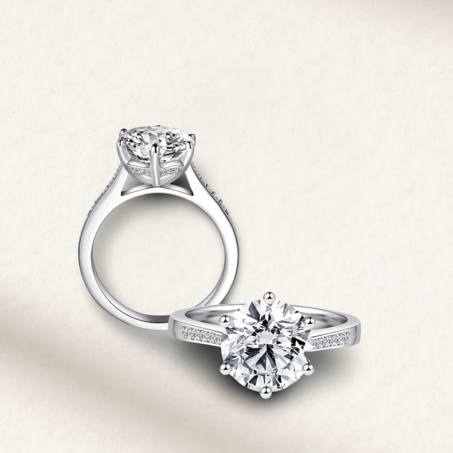 Round Cut Engagement Ring, 3.5 Carats, Sterling Silver