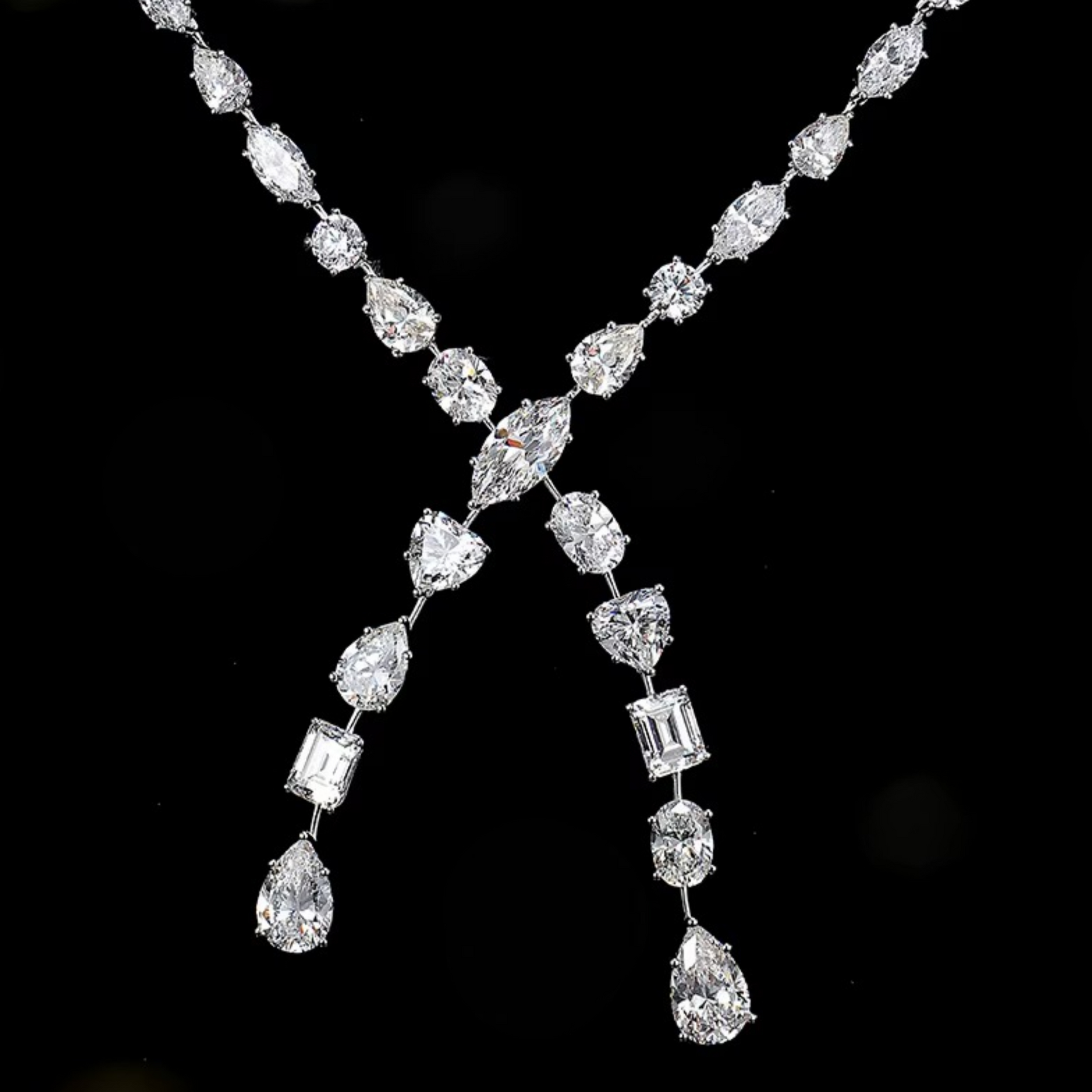 Elegant Red Carpet mixed stone lariat necklace featuring a delicate chain with assorted colorful gemstones arranged in a stylish, draping design