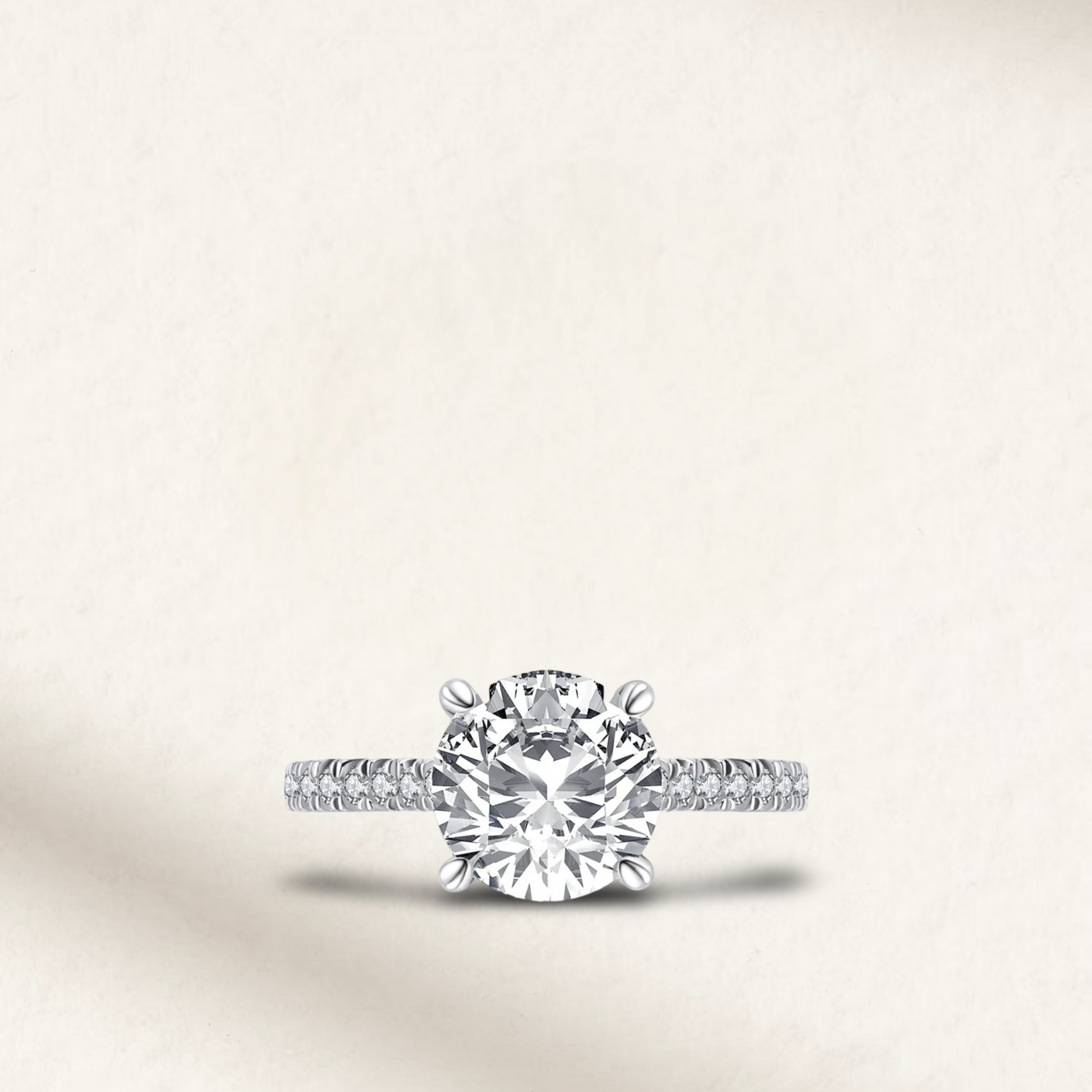3 Carat round cut engagement ring with brilliant white lab-created gemstone, pavé sterling silver band, also available in rose gold