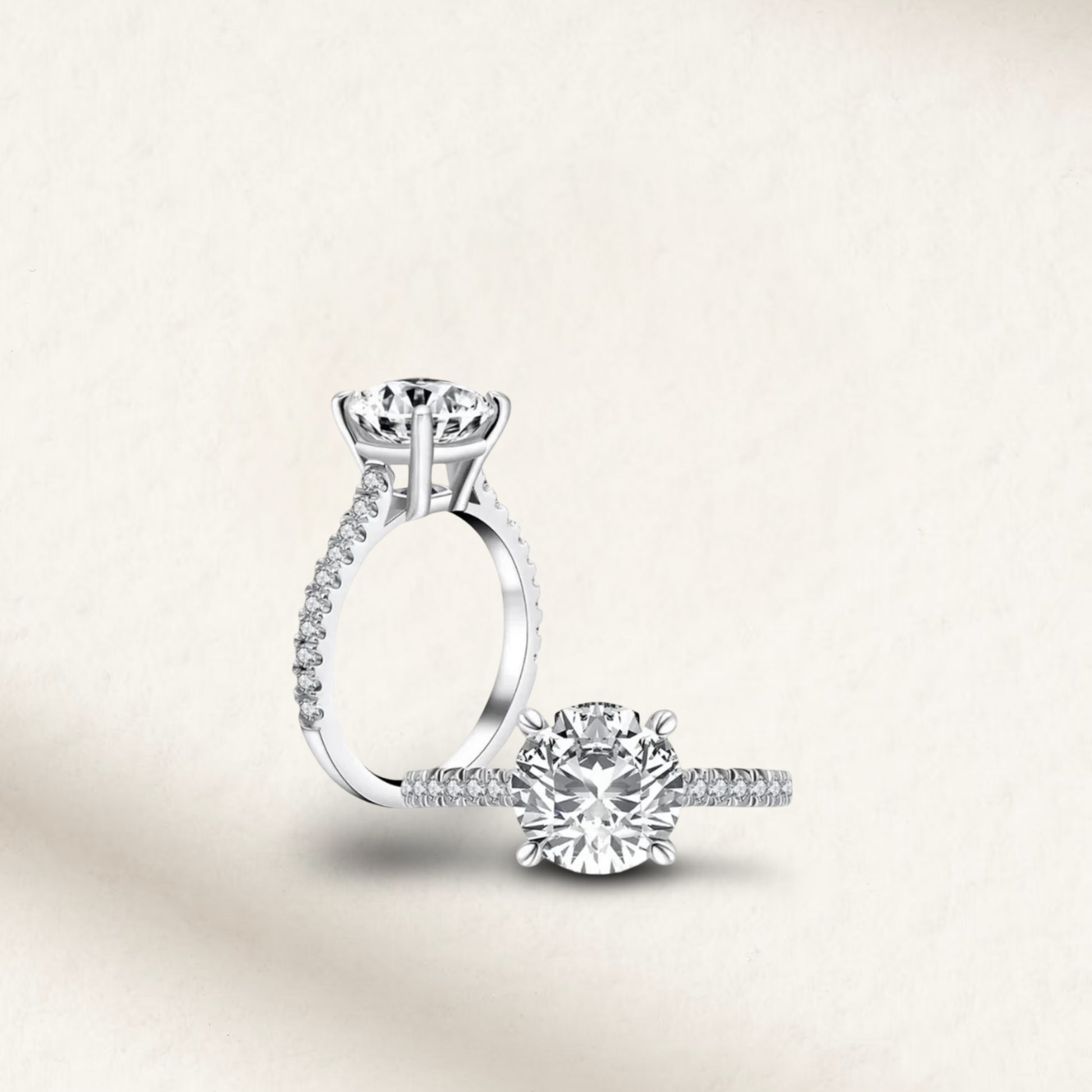 3 Carat round cut engagement ring with brilliant white lab-created gemstone, pavé sterling silver band, also available in rose gold