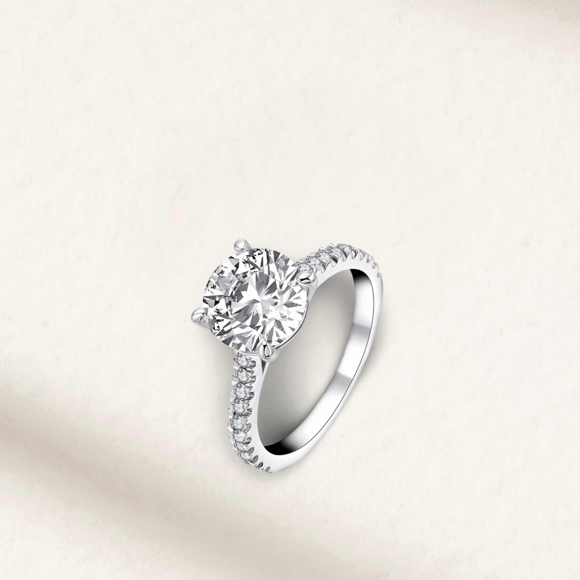 3 Carat round cut engagement ring with brilliant white lab-created gemstone, pavé sterling silver band, also available in rose gold