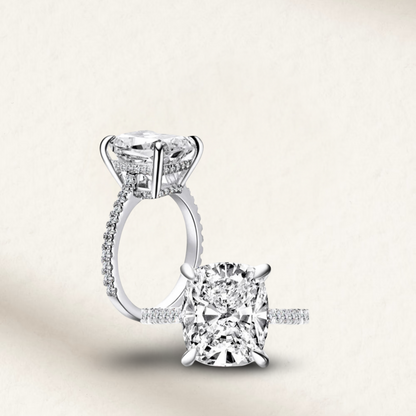 Cushion Cut Engagement Ring, 6 Carats, Sterling Silver