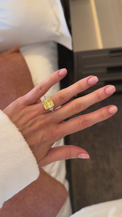 9.52 Carat, Fancy Yellow, Princess Cut, Cocktail Ring