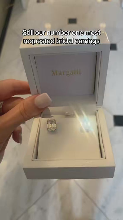 3 Carat Emerald Cut, Sterling Silver, Bridal Studs