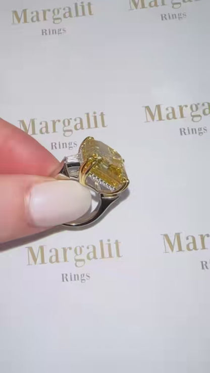 9.52 Carat, Fancy Yellow, Asscher Cut Cocktail Ring