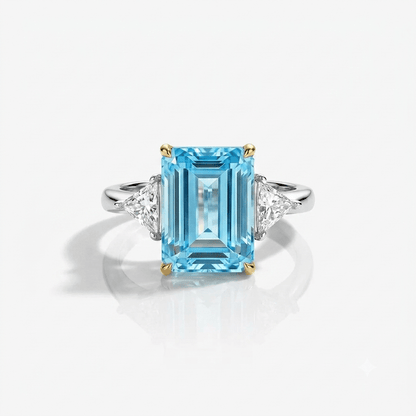 Product shot of Princess Diana Aquamarine Ring Replica  8.48 Carat, Emerald Cut - MargalitRings