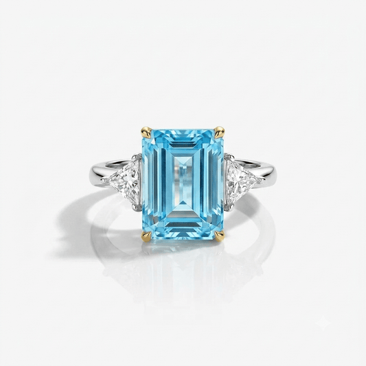 Product shot of Princess Diana Aquamarine Ring Replica  8.48 Carat, Emerald Cut - MargalitRings