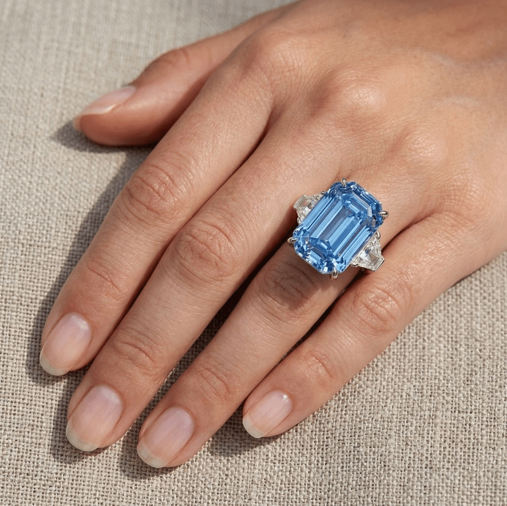 Princess Diana Aquamarine ring, Emerald Cut, 16 Carat, Cocktail Ring - MargalitRings