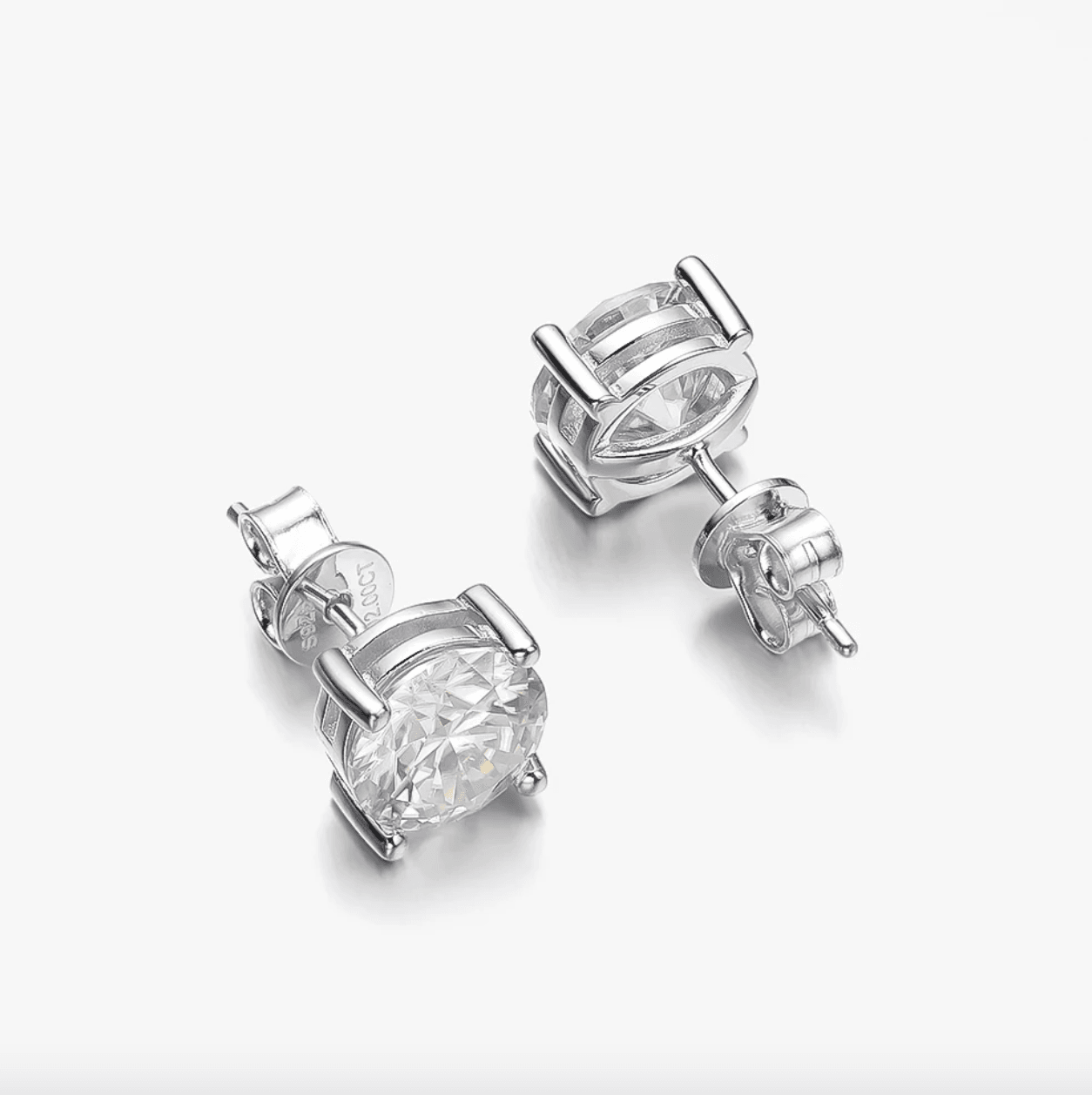 Round, 2 Carat, Sterling Silver, Bridal Studs - MargalitRings