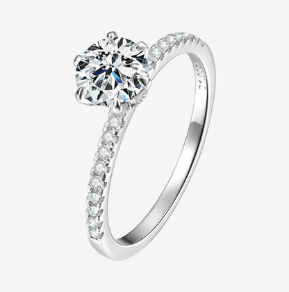 Round Cut Engagement Ring, 1 Carat, Sterling Silver - MargalitRings