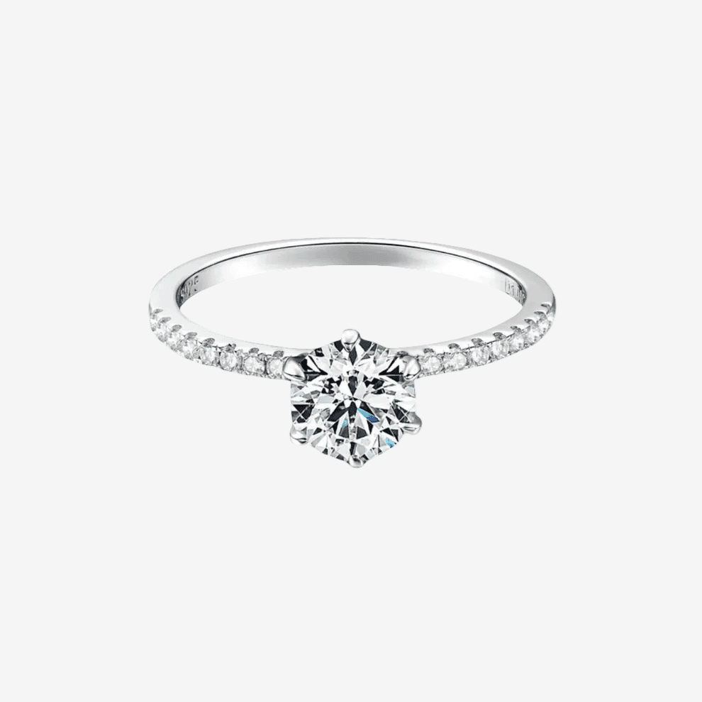 Round Cut Engagement Ring, 1 Carat, Sterling Silver - MargalitRings