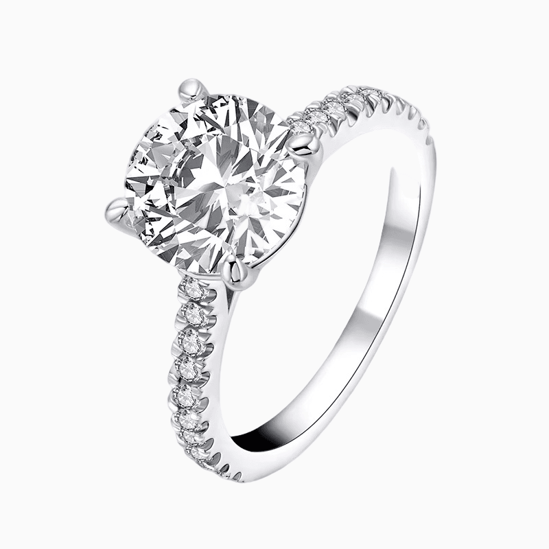 Round Cut Engagement Ring, 3 Carats, Sterling Silver - MargalitRings