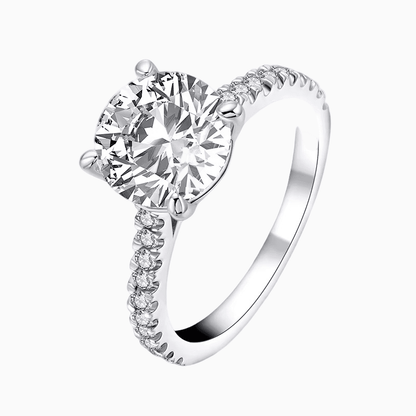 Round Cut Engagement Ring, 3 Carats, Sterling Silver - MargalitRings