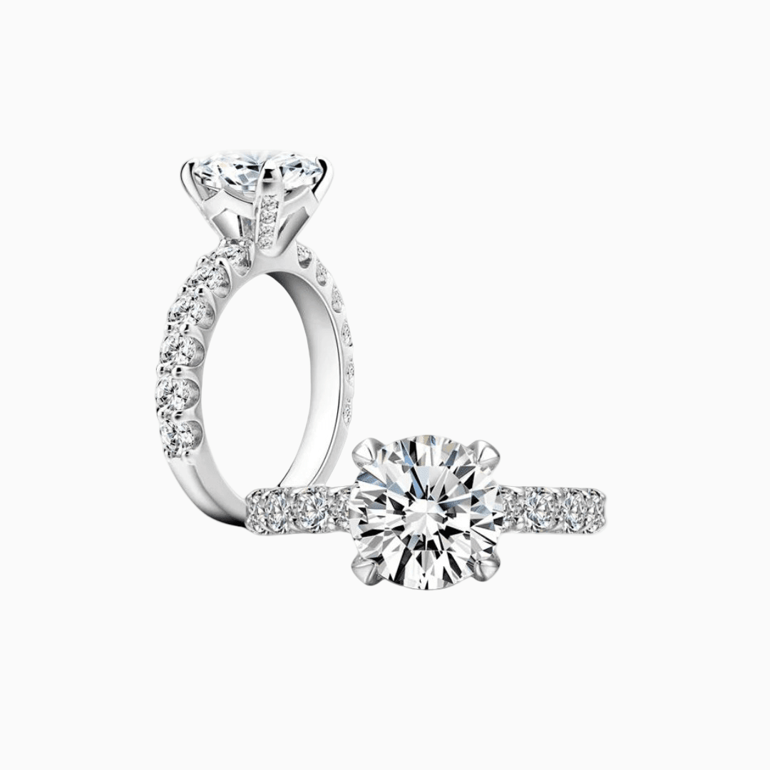 Round Cut Engagement Ring, 3 Carats, Sterling Silver - MargalitRings