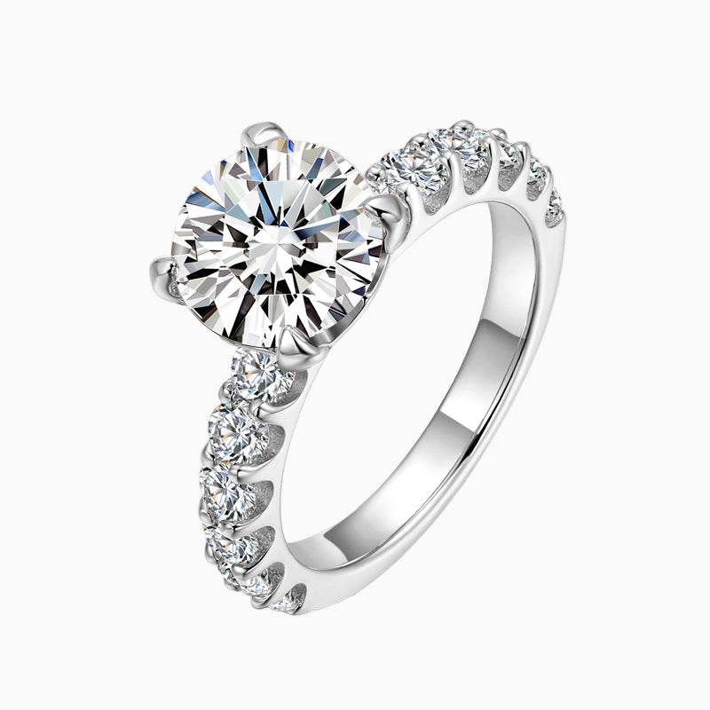 Round Cut Engagement Ring, 3 Carats, Sterling Silver - MargalitRings