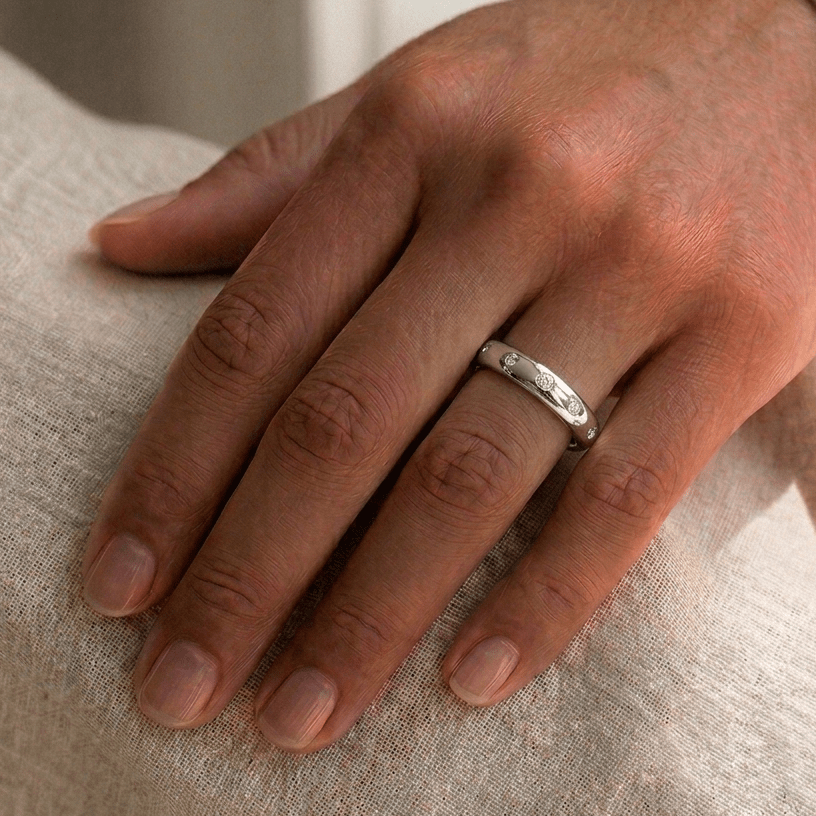 Scattered Inlay Wedding Band, Sterling Silver - MargalitRings