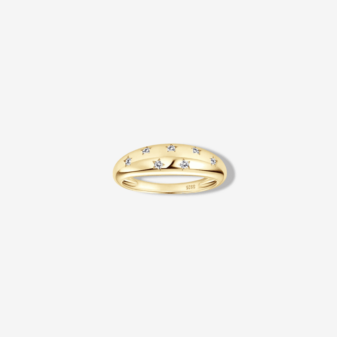 Scattered Star Inlay Ring Yellow Gold - MargalitRings