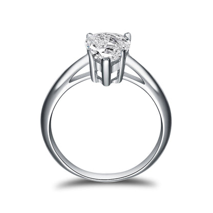 Our exceptional 2 Carat Pear Shape Engagement Ring on a Sterling Silver Band makes the perfect promise ring or proposal ring, travel ring, vacation ring by Margalit Rings, diamond simulant engagement rings