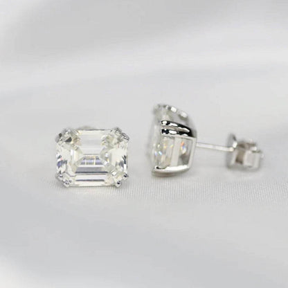 3 Carat Emerald Cut, Sterling Silver, Bridal Studs - MargalitRings