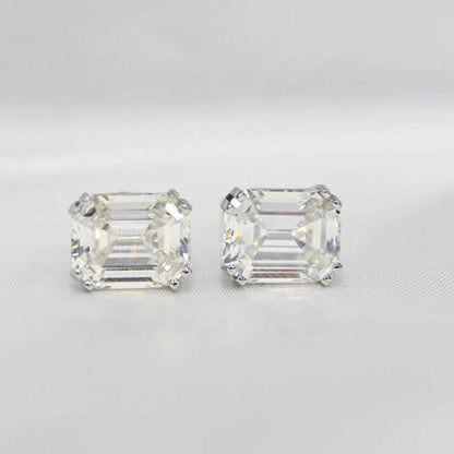 3 Carat Emerald Cut, Sterling Silver, Bridal Studs - MargalitRings