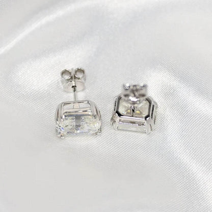 3 Carat Emerald Cut, Sterling Silver, Bridal Studs - MargalitRings