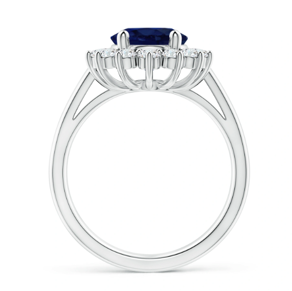 Margalit Rings Our iconic Princess Diana and Kate Middleton inspired blue ceylon sapphire and diamond Created Gemstone Cocktail Ring is set on a 100% 925 Sterling Silver band in silver prongs surrounded by 3mm rounds. This royal jewellery replica is elegant and timeless. 