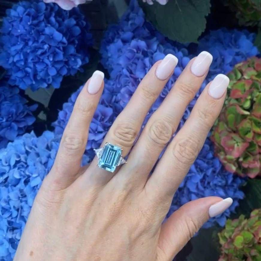 8.48ct Princess Diana Aquamarine Ring Emerald Cut Freedom Ring seen on Meghan Markle by Margalit Rings