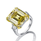 Our exceptional 9.52 Carat Fancy Yellow Asscher Cut Engagement Ring with tapered baguettes and a hidden halo of micro pave under the centre stone makes the perfect promise ring or proposal ring for her by Margalit Rings 