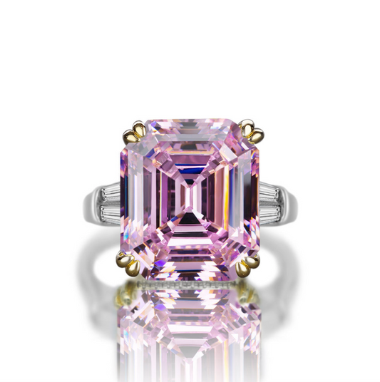 Our exceptional 9.52 Carat Fancy Pink Asscher Cut Engagement Ring with tapered baguettes and a hidden halo of micro pave under the centre stone makes the perfect promise ring or proposal ring for her by Margalit Rings front