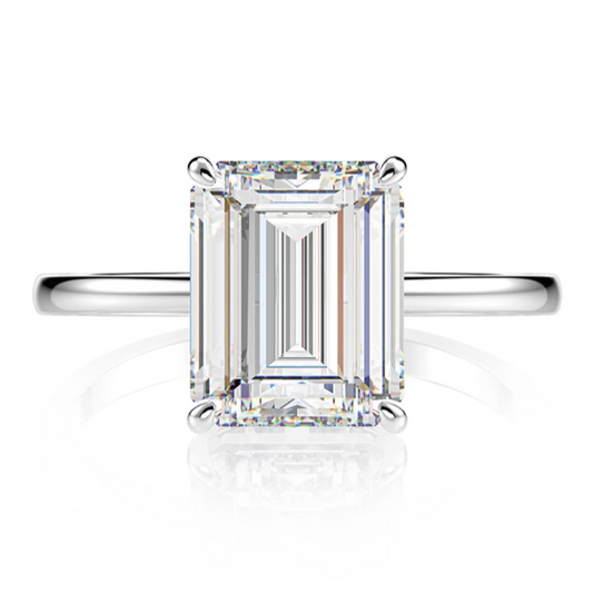 Sofia Richie Grainge Engagement Ring Dupe 6 ct Emerald Cut Diamond Engagement Ring on Sterling Silver band by Margalit Rings